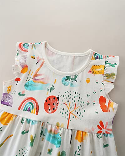Image of HILEELANG Little Girls Cotton Dress Sleeveless Casual Summer Sundress Flower Printed Jumper Skirt