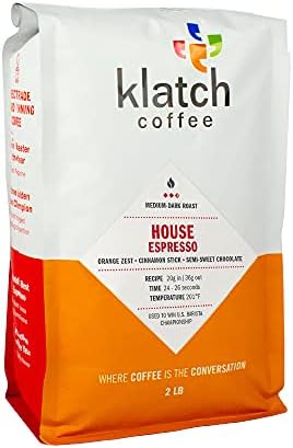 Klatch Coffee House Espresso Medium-Dark Roast, 2 Pounds, Whole Bean
