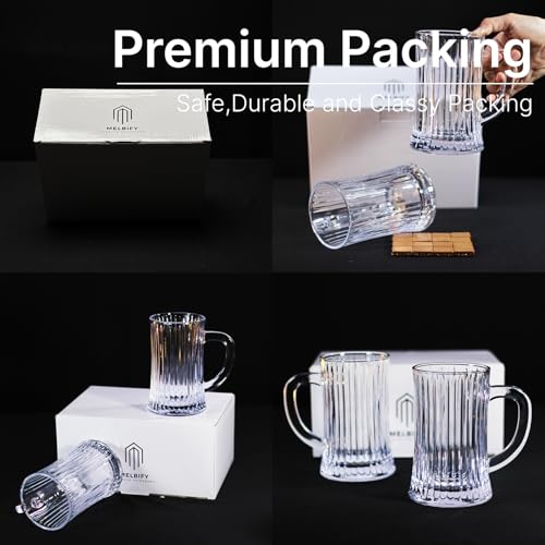 Image of Melbify Beer Mug | 550 ml | Set of 2 | Ribbed Design | Mug with Handle | Classic Beer Glasses | Premium | Heavy | Perfect for Beer, Cider,Cocktails,Mocktails | Gift Set