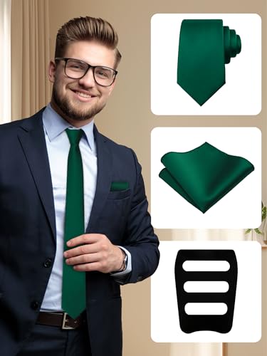 Image of Mantieqingway Black Tie Sets for Men Classic Solid Color Tie Handkerchief Pocket Square Holder Formal Graduation Wedding