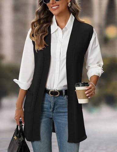 Image of IDEALSANXUN Womens Long Sweater Vest Fall Winter Open Front Sleeveless Cardigans Vest Tops