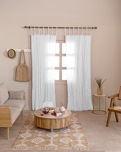 TARAN LIVING Sheer Crinkle Curtain Panel Set of 2, 100%