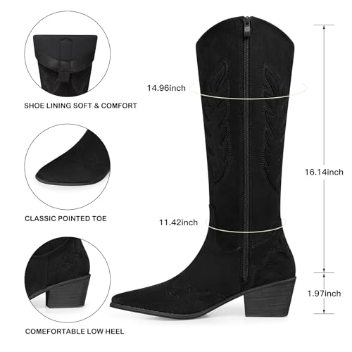 Image of SHIBEVER Suede Knee High Cowboy Boots for Women Comfortable Tall Cowgirl Boots Zipper Low Heel Fall Winter Western Booties