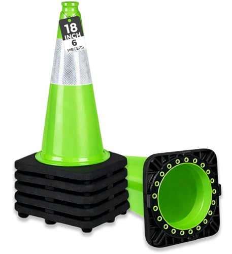 Image of BESEA 6 Pack 18 Inch Green Traffic Cones with Wide Stable Base