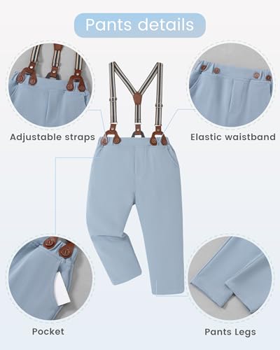 Toddler Boys Semi Formal Outfit 3pcs Sets Short Dress Shirt Suspender Pants Bow Tie for 1-5 Years3