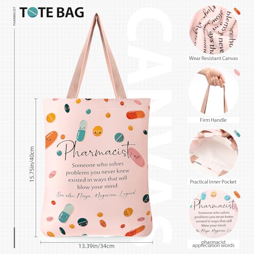 2 Pcs Pharmacist Gifts for Women Pharmacist Canvas Tote Bag Makeup Zipper Cosmetic Bag Pharmacy Technician Accessories for Women Doctor Nurse Surgical Tech Week Gifts3