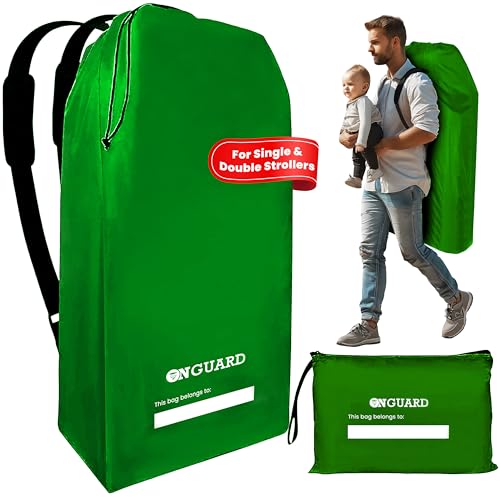 Image of ONGUARD Waterproof Single and Double Stroller Bag for Airplane - Travel Stroller Cover for Air Travel and Storage - Gate Check Bag Backpack- Baby Airplane Essentials - Green