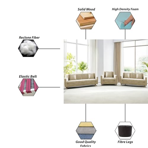 Image of Casaliving Garcia 3+2+1 Seater Sofa Set for Living Room (Cream Colour) Premium Fabric Sofa