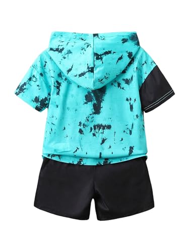 WDIRARA Boy's Two Piece Graphic Print Hooded Neck Tops and Track Shorts Clothing Set2