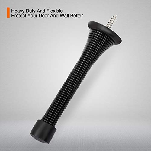 Kovosch 2 Pack Spring Door Stopper Black- 3-1/4" Flexible Spring Door Stops With Black Rubber Bumper Tips #TOP1