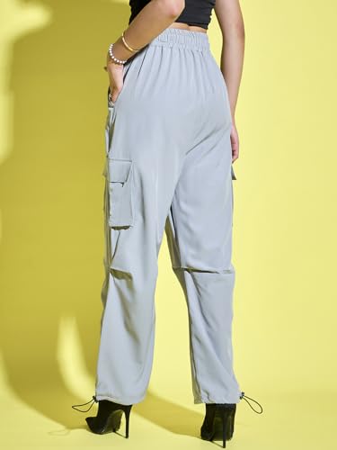 Image of Buynewtrend Women Loose Fit Parachute Trousers | High Waist Cargo Trouser Pant