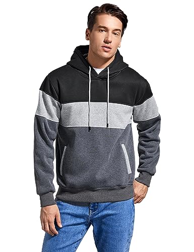 Mens Fashion Hooded Jerseys Long Sleeve Contrast Color Hip-Hop Sweatshirt Hoodies Dark Grey Large4