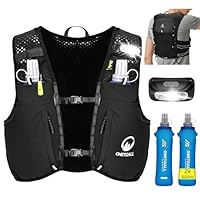 ONETOALL Laufweste Damen mit 2 Faltbare Trinkflasche 500ml, Trinkweste Laufen Herren, Running Vest Laufrucksack Trinkrucksack Reflektierend zum Marathon Trailrunning Jogging Radfahren, Schwarz
