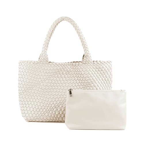 Image of Woven Tote Bag Womens Purse Vegan Leather Shoulder Handbags Fashion Summer Beach Tote Bags Large Travel Totes