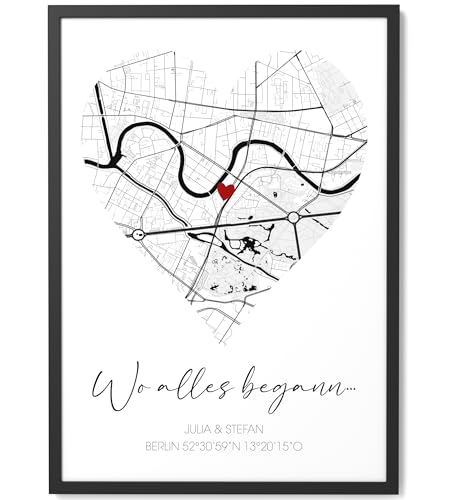 Papierschmiede Wo alles begann Bild mit Koordinaten | Perfekt als Jahrestag Geschenk für Sie & Ihn | Personalisierte Geschenke für Frauen | Personalisiertes Bild mit Rahmen Freundin Partner