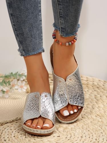 Epsion 2025 Summer Wedges Sandals for Women Casual Arch Support Slippers Flip Flops Retro Non Slip Pillow Slides3