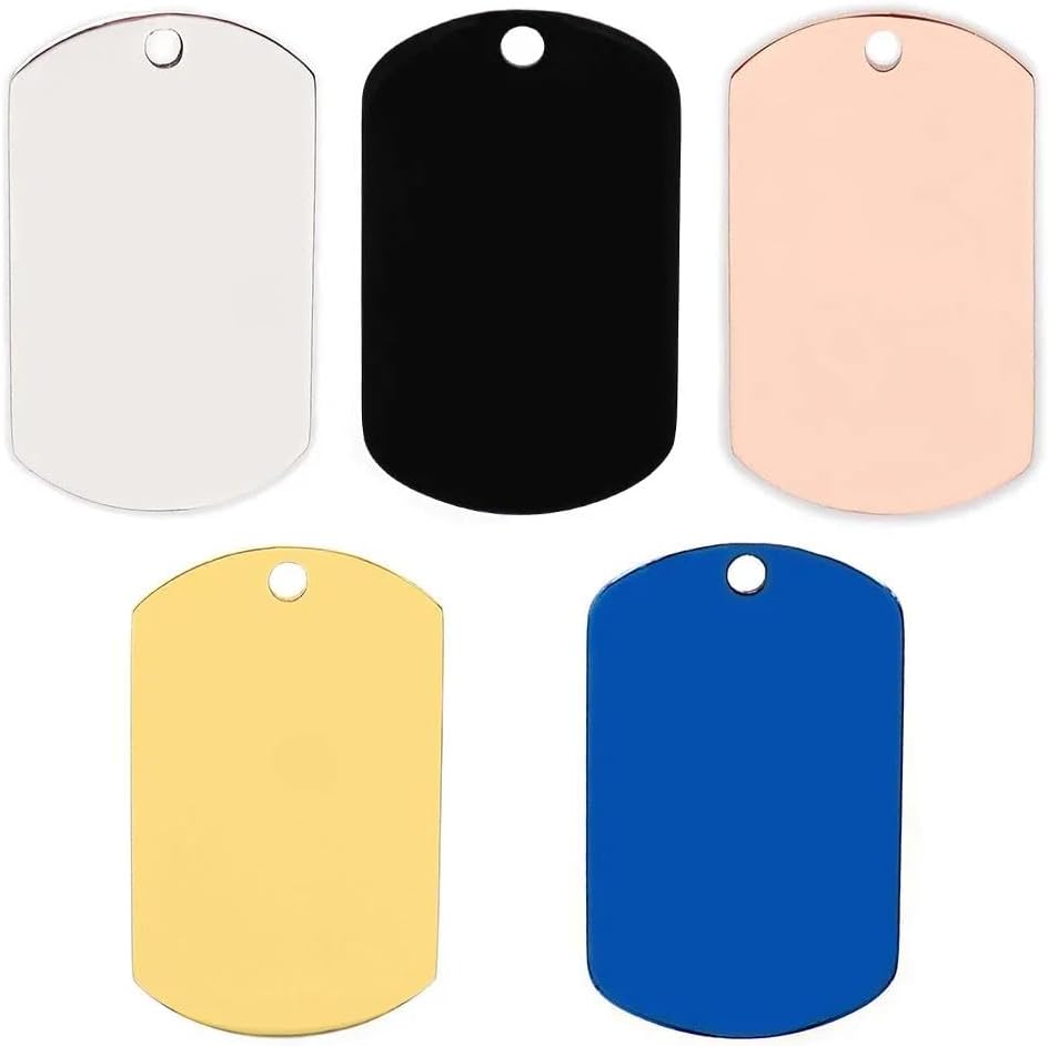 100 PCS Personalized Anti-Lost Tag Nameplate Blank Stainless Steel Tactical Tag Dog Cat ID Tag Engravable Pet Name Nameplate Pendant Keychain,Mix Color,M-45x27mm