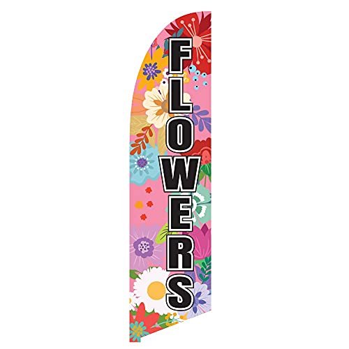 Vispronet Flowers Feather Flag – 2.6ft x 11.2ft Advertising Flag – Outdoor Flag for Flower Shop – Weather-Resistant Knitted Polyester – Printed in the USA – Flag Only