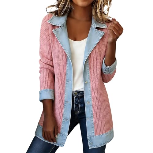 Blazer femme denim patchwork original avec col jean casual