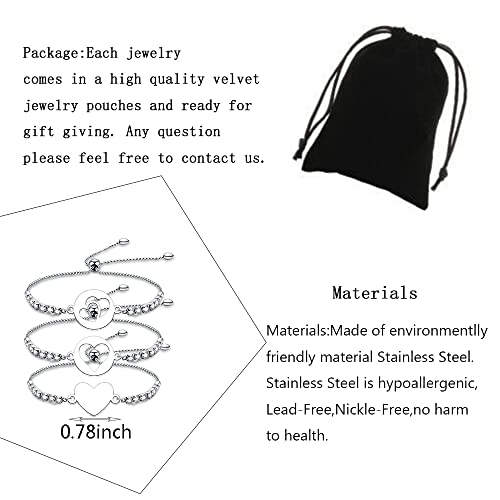 WKXZMTR Mothers Day Gifts Matching Bracelets Set of 3 Grandmother Mother and Me Love Heart Bracelet Mommy and Me Heart Wish Gifts2