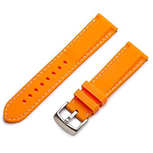 Benchmark Basics Orange / White Stitching 22mm Quick Release Silicone Watch Band - Replacement Rubber Watch Straps for Men & Women - Compatible with Regular & Smart Watches Benchmark Basics Orange / White Stitching 22mm Quick Release Silicone Watch Band - Replacement Rubber Watch Straps for Men & Women - Compatible with Regular & Smart Watches