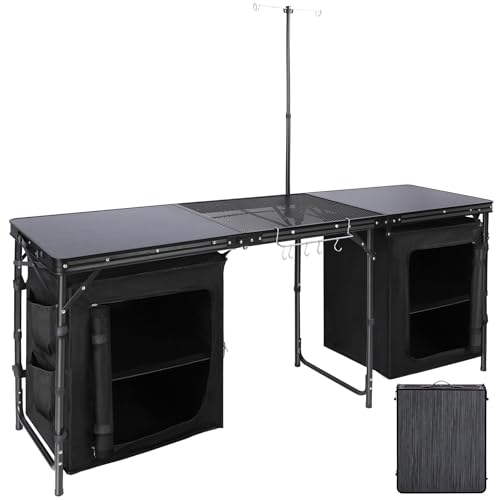 REDCAMP Portable Camping Kitchen Table, 6ft Extra Long Tri-fold Camping Grill Table with Storage...