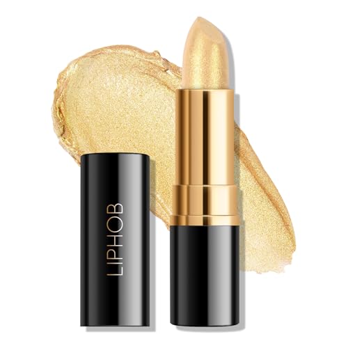KYDA Glitzer Lippenstift, Metallischer Perlen-Lippenstift, Dauerhaft, Nicht klebrig, Schimmernder Lippenfarbe, Hochglänzendes Lippen-Make-up für Frauen-Golden Luster