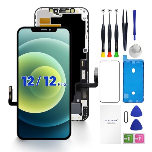 for iPhone 12/12 PRO Screen Replacement 6.1 inch 3D Touch LCD Display Full HD Repair kit Genverdix Digitizer Assembly with Tools Set Tempered Glass Screen Protector Waterproof Frame Adhesive