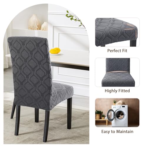 Image of SearchI Dining Room Chair Covers Set of 4, Stretch Jacquard Parsons Chair Slipcovers Spandex Removable Washable Kitchen Chair Protector Cover for Dining Room, Hotel, Ceremony (Grey)