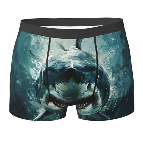 KWQDOZF Boxershorts für Herren mit Hai- und Sperma-Aufdruck, Bequeme, atmungsaktive Unterwäsche für Erwachsene, feuchtigkeitsableitend, dehnbar