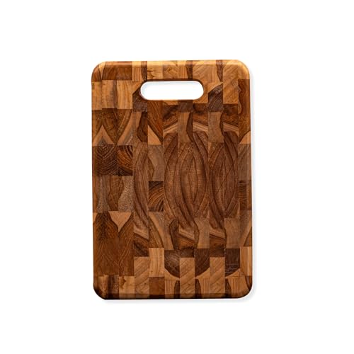 IWAS Upcycled Teak Wood Cutting Board | Medium 11.81" x 7.87" x 1"| Made from Upcycled Teak Wood | Sustainable & Environmentally Friendly End Grain Wooden Chopping Boards for Kitchen