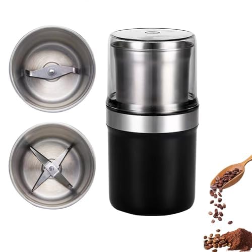 Macinacaffè Elettrico, Macina Noci Multifunzione con Doppie Tazze e Motore Potente da 200 W, Macina Spezie Elettrico per Chicchi di caffè da Cucina, Spezie, Erbe, Noci, Grani, Semi