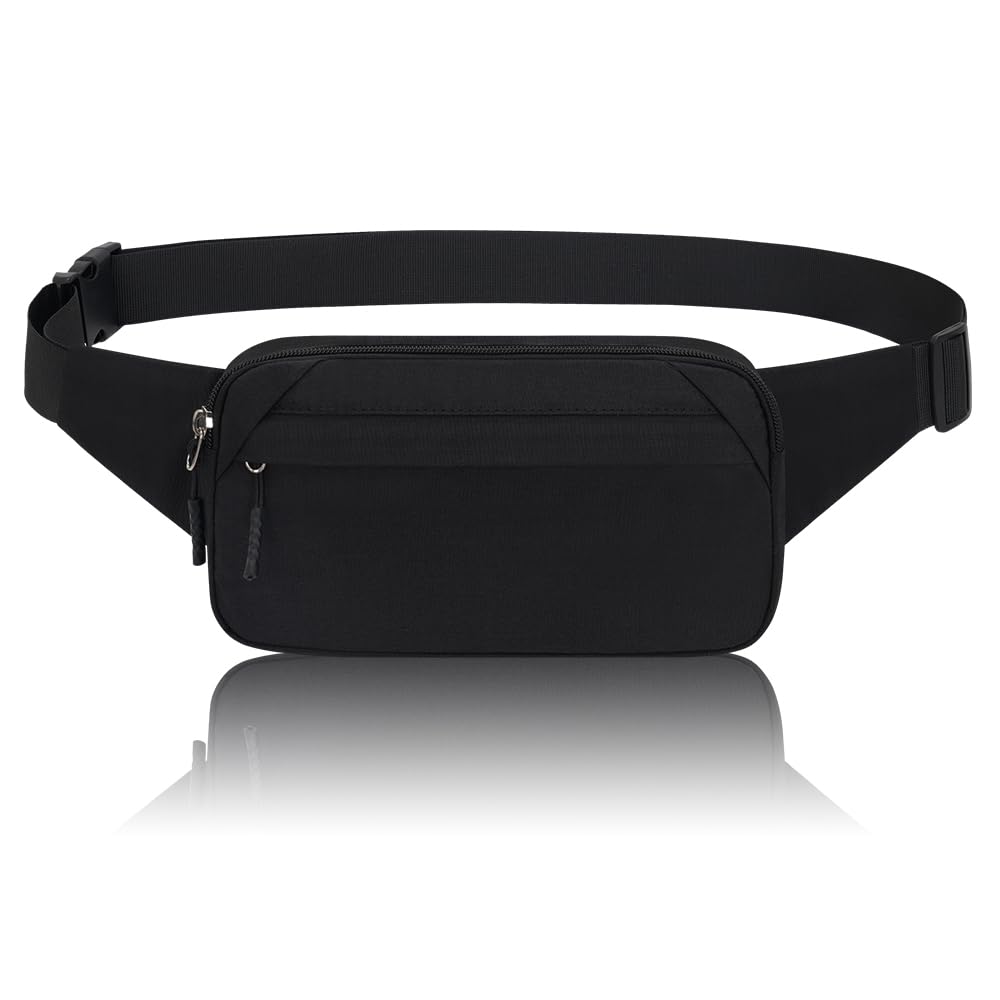 Waterproof Bumbag Waist Fanny Pack Running Belt for Men Women Unisex Bum Bag with Adjustable Belt for Outdoors Workout Hiking Gifts for Ladies Boys (Black)