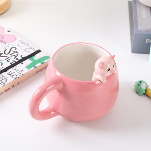 I-TOTAL® - Ceramic Mug with Ceramic Animal on the Edge, Tea or Coffee Mug 450 ml (Piggy), Pink, 350 milliliters - Image 3
