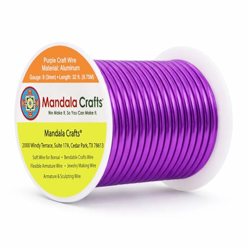 Image of Mandala Crafts 8 Gauge Anodized Aluminum Craft Wire for Jewelry Making - 32 FT Colored Flexible Purple Wire - Bendable for Bonsai Armature Crafting Sculpting