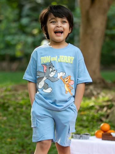 Image of Nap Chief Kids Cotton Official Tom & Jerry Co ord Set for Boys & Girls, T Shirt and Shorts for Casual Wear