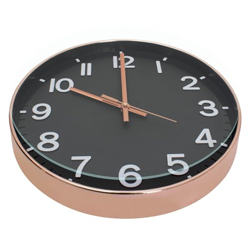 Image of TEKCOOL Plastic Digital Wall Clock 12 inch Silent Quartz Decorative Non-Ticking Classic Clock Battery Operated Round Easy to Read for Room /Home /Kitchen /Bedroom /Office /School- (Rose Black);