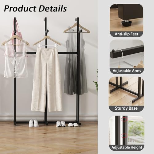 WTPLWD Black Clothes Rack with 6 Straight Arms, Metal Clothing Rack for Hanging Clothes, Freestanding Garment Rack Heavy Duty, 46" to 63" Adjustable Height Retail Clothing Rack for Boutiques Display by WTPLWD - Image 4