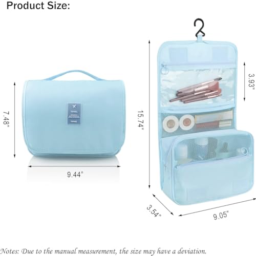 Image of Sprqcart Hanging Toiletry Bag for Travel - Large Makeup Organizer Pouch - Professional Cosmetic Storage Case - Grooming Kit with Compartments for Toiletries, Beauty Essentials, and Accessories | Blue