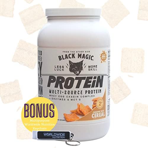 Worldwide Nutrition Black Magic Multi-Source Protein Powder - Whey, Egg Albumin Enzymes, Micellar Casein & MCTs - Muscle Mass Gaining - Cinnamon Toast Flavor - 2 LB with Bonus Multi Purpose Key Chain