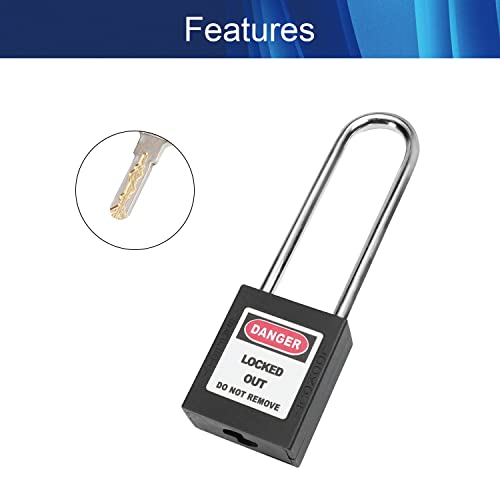 Image of Lockout Tagout Locks Safety Padlock Loto Locks Keyed Alike PA Lock Out Tag Out Steel Shackle Small Luggage Padlocks Black 2PCS