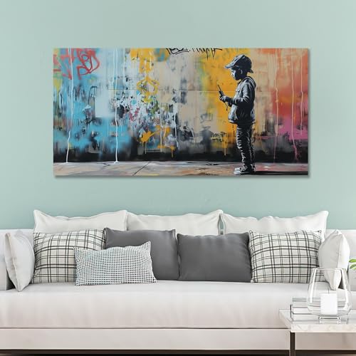 Toile murale graffiti pour raviver un mur blanc salon affiche street art moderne 50x100 - 2