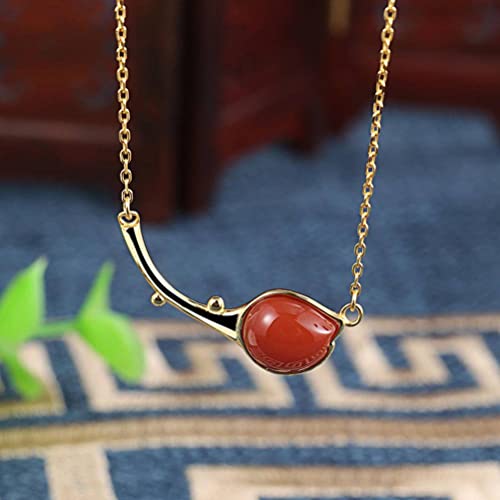 Collier en jade blanc néphrite pendentif tulipe style rétro poétique - 3