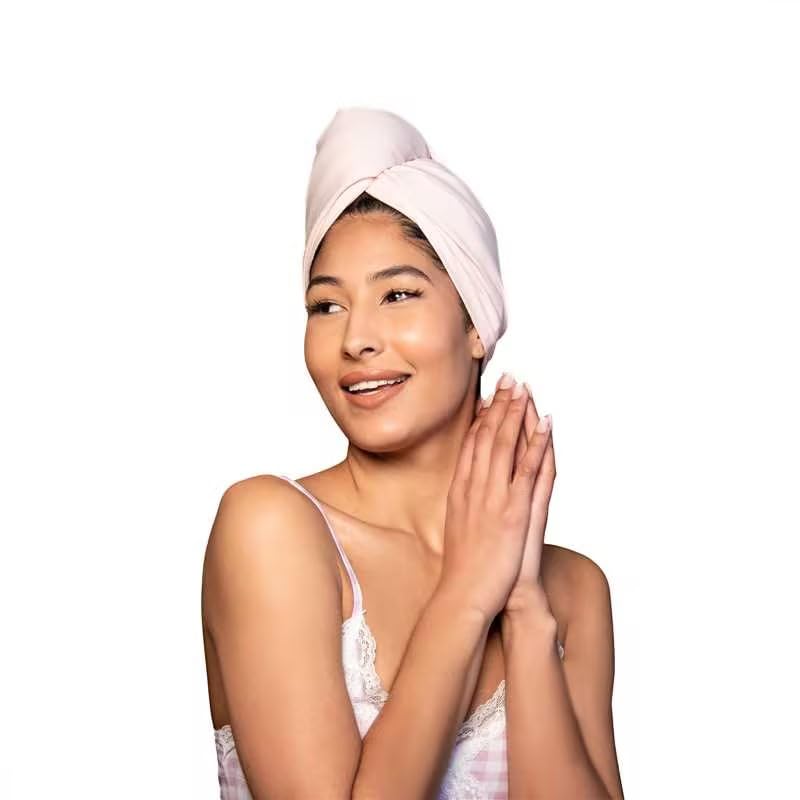 Tee Shirt Drying Wrap, Frizz Free, Soft & Lightweight&Flexible, Hair Drying Turban, Gentle Drying Towel Wrap with Button, for Long Hair (Pink)