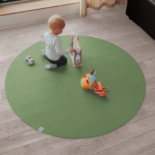 Sanosoft Runde Krabbelmatte Made in Germany - Öko-Tex 100 Olivgrün 180 cm