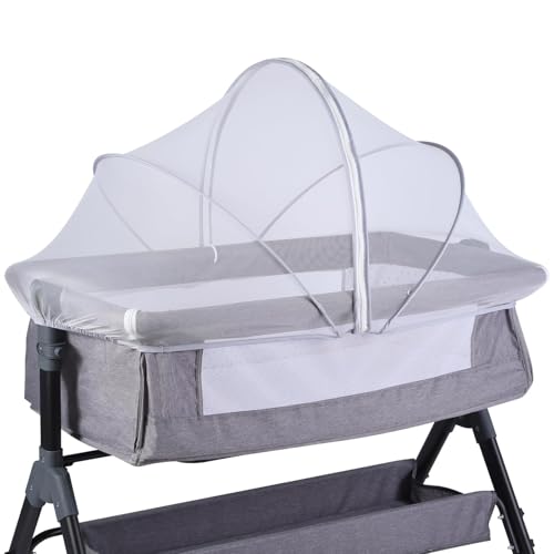 KALYVON Portable Bassinet Cover for Cats & 2-Way Zipper Bassinet Mosquito Net Cover Breathable Bassinet Net Cover Mosquito Net for Baby Crib to Keep Cats/Bugs Out (White)