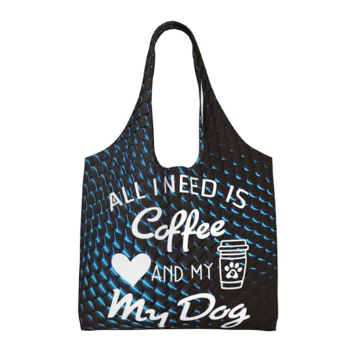 DSHDFJKSK All I Need Is Coffee My Dog Heart Cup Simple Desire For Tote Bag for Women Portable BeachBag Reusable Grocery Bags Funny Gift for Shopping Gym Travel
