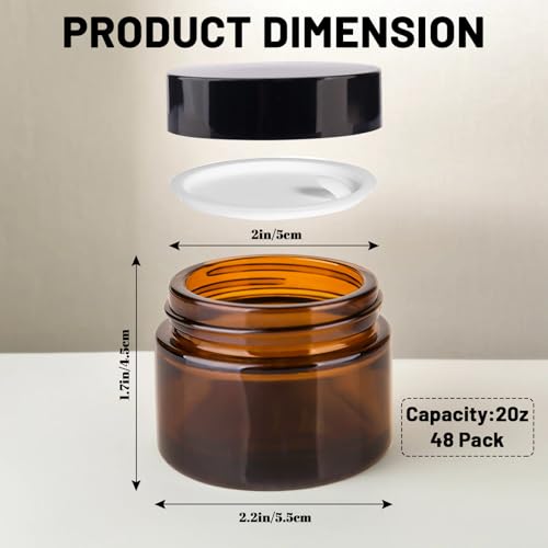 2oz Amber Glass Jars with Lids, Cosmetic Jars with Lids, 48 pack4