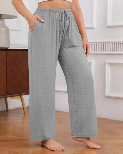 Locoowai Pacote com 3 calças de pijama femininas plus size, modal, perna larga, para ioga, com bolso