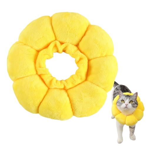 Collare Protettivo Gatto, Simpatico Fiore Collare Protettivo Gatto, Morbido e Comodo, Protettivo per Dopo Chirurgia, Leccatura Anti-morso, Ferita Recupero Guarigione (giallo, M)
